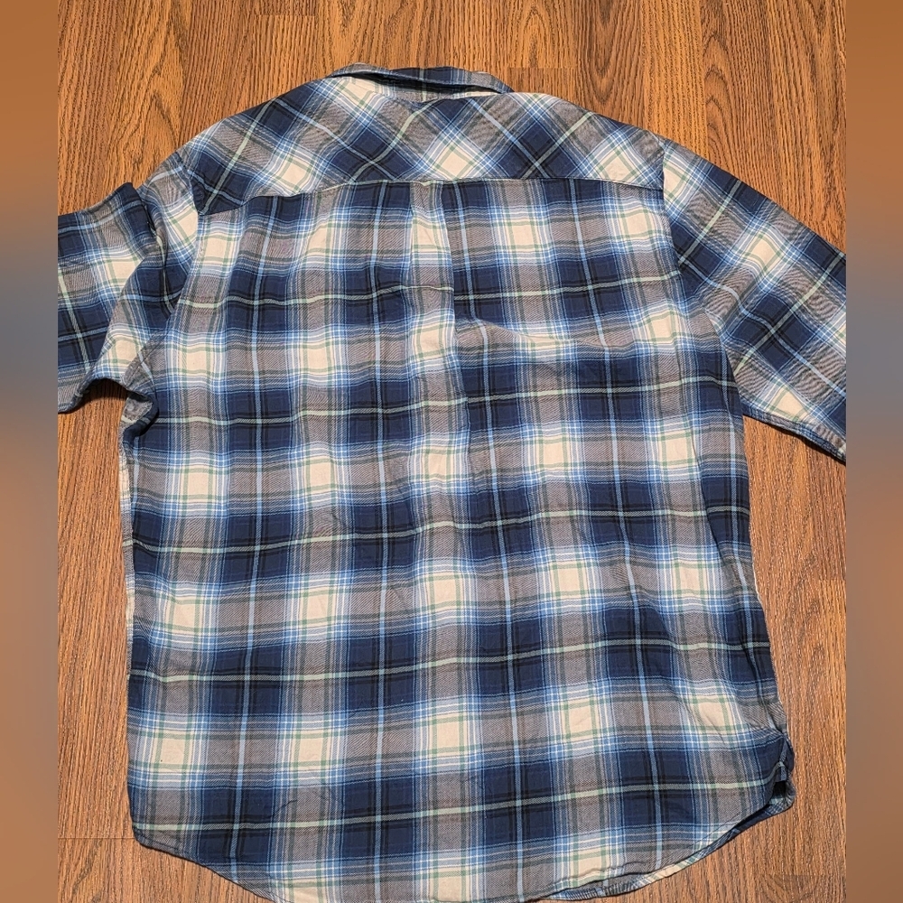 American Eagle Men’s Large Seriously Soft Plaid Flannel Shirt Classic Fit Blue - Picture 7 of 8